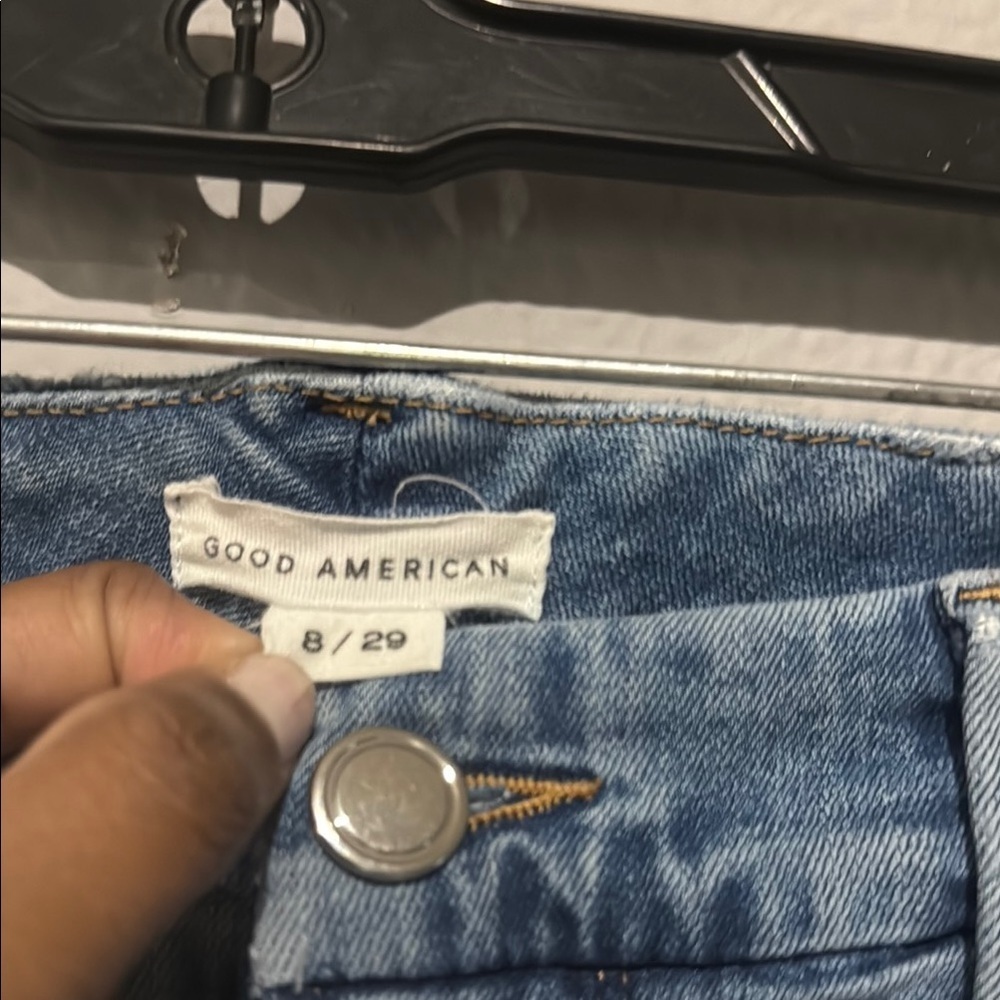 Good American Blue Cropped Distressed Jeans good straight - Picture 5 of 12